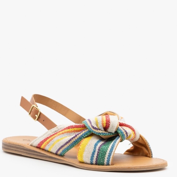 striped canvas knot vegan leather strap sandals - Picture 3 of 4